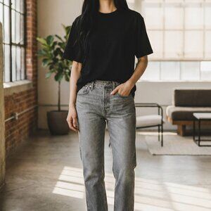 Gap Cheeky Straight‎ High Rise Grey Jeans 28 6P Raw Hem Womens Denim